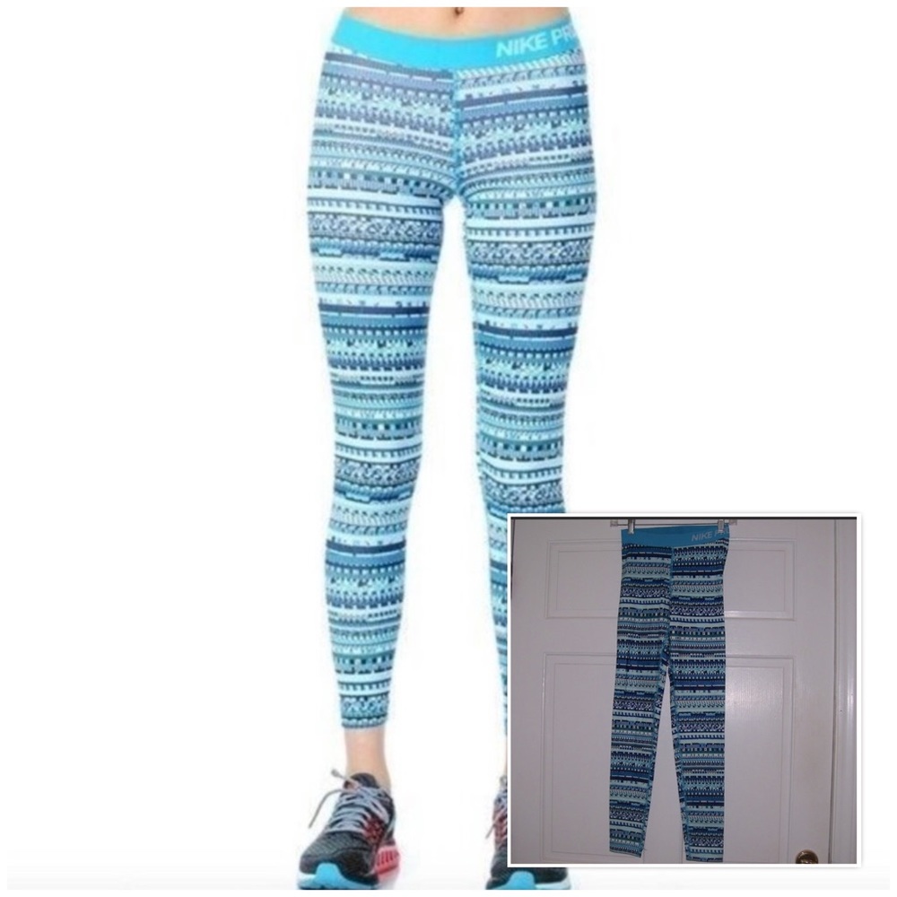 Nike Pro Warm 8 Bit Athletic Leggings *Blue Geo Print*